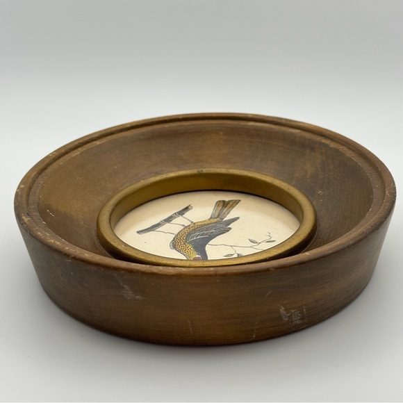 Vintage Wooden Picture Frame with Bird Illustration Round Mini Frame Victorian - Picture 4 of 8